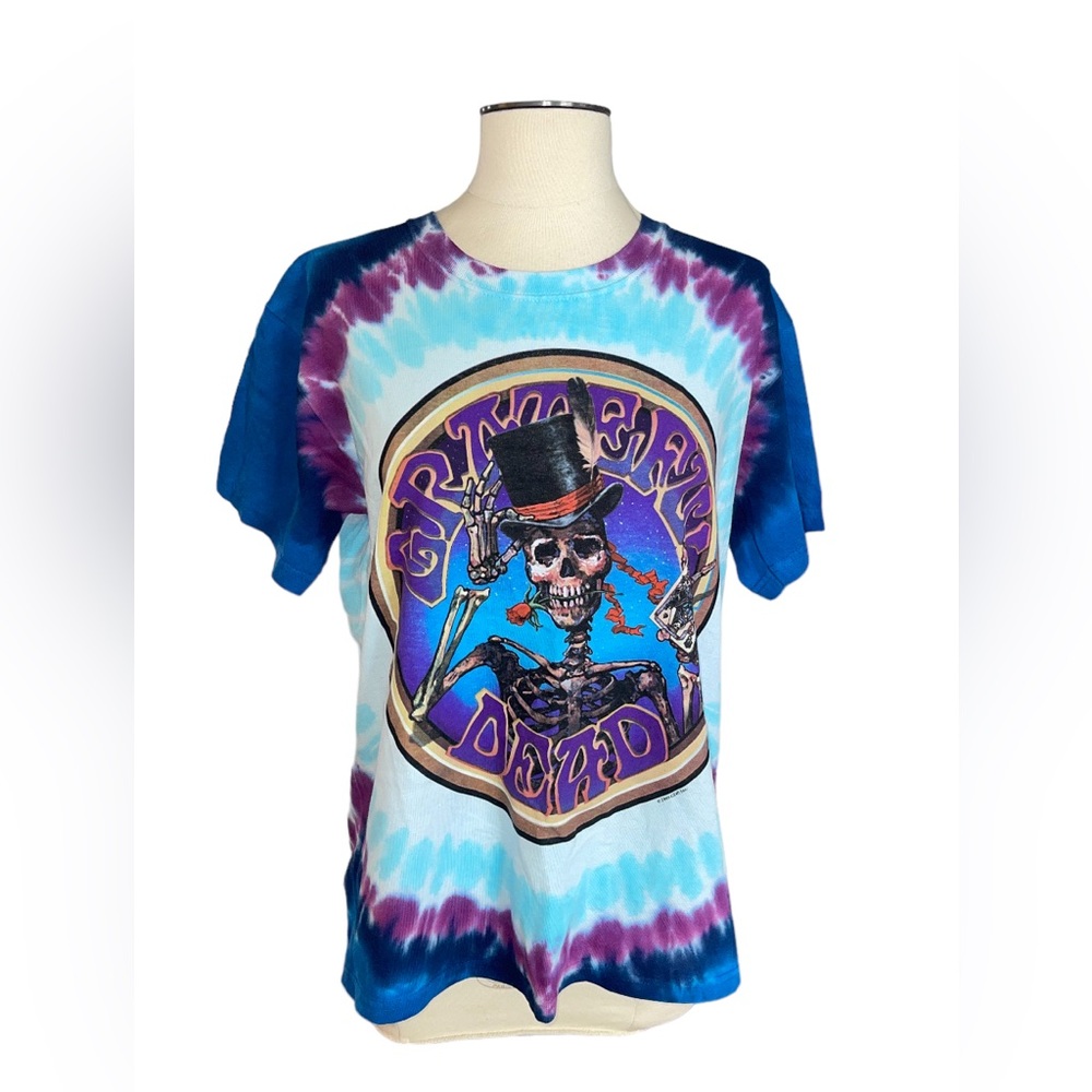 Vintage 1999 Grateful Dead Liquid Blue Top Hat Magician Skeleton Tie Dye T-shirt